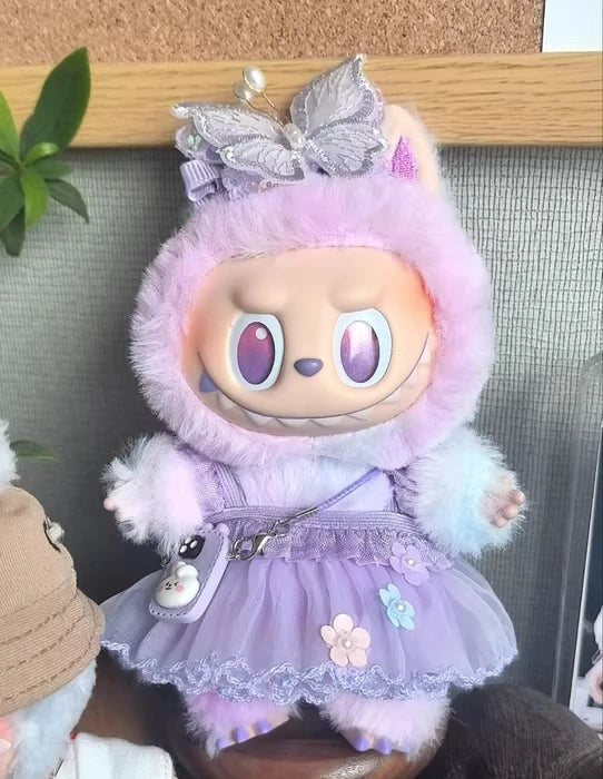 Labubu Doll Dress Purple Butterfly Fairy Skirt Cardigan 17cm Plush Doll Dress Replacement For Labubu v1/v2 Idol Doll